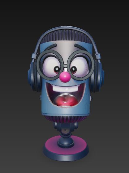 Classic microphone with glasses and headphones