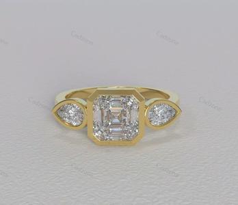 Elegant Three-Stone Asscher Engagement Ring - 3D Model