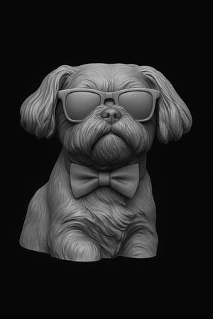 3D STL Model of a Stylish Shih Tzu Dog with Sunglasses and Bow Tie
