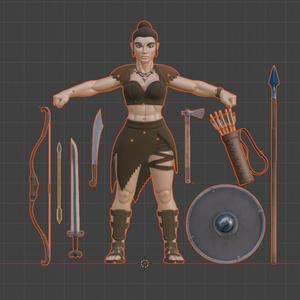 Customizable Huntress Warrior - (includes 1 shield and 6 different weapons)