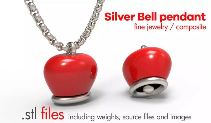 Argento pendente campanella - bell pendant  - 3D print