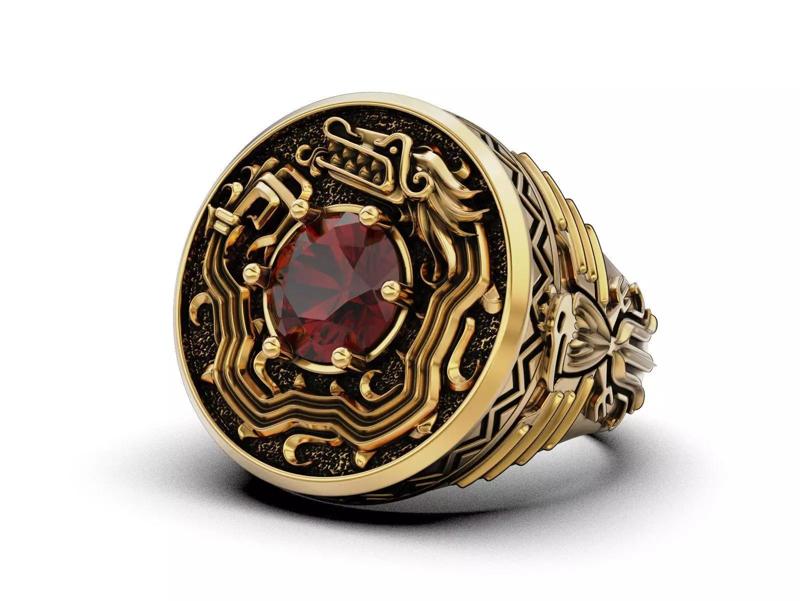 Aztec Quetzalcoatl Dragon Signet Ring