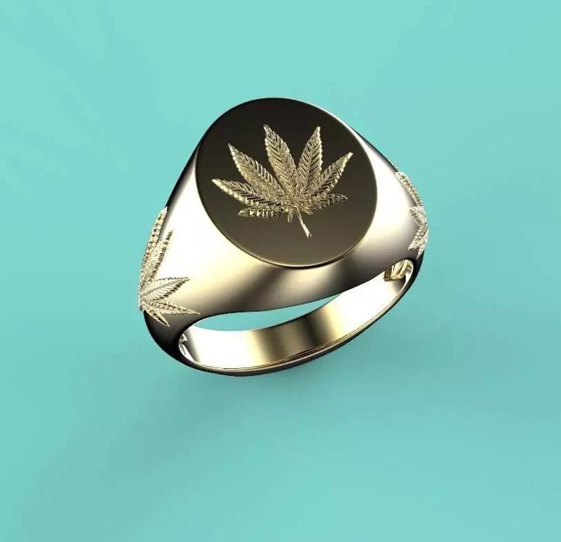 15mm x 12mm 7 Leaf Hemp Oval Signet Ring