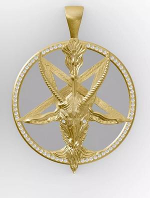 PENTAGRAM BAPHOMET HEAD WITH DIAMOND PRONG SETTING
