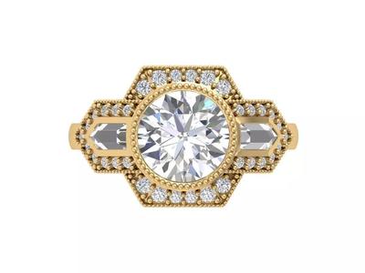 Solitaire Engagement Art Deco Ring
