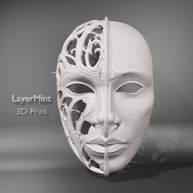 Ornamental Half Face Mask 3D Model STL – Artistic Decorative Wall Mask, Highly Detailed 3D Print File