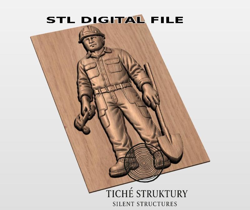 Construction Worker – Industrial Bas Relief – 3D STL Model