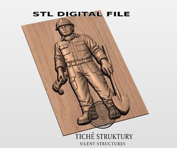 Construction Worker – Industrial Bas Relief – 3D STL Model