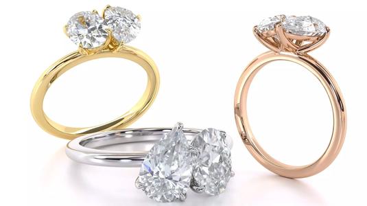 Oval and Pear Cut Diamond Duo Engagement Ring