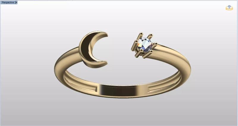 minimalist moon and star ring
