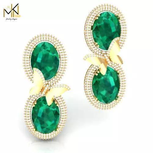 Double Oval Emerald Butterfly Earrings in Yellow Gold