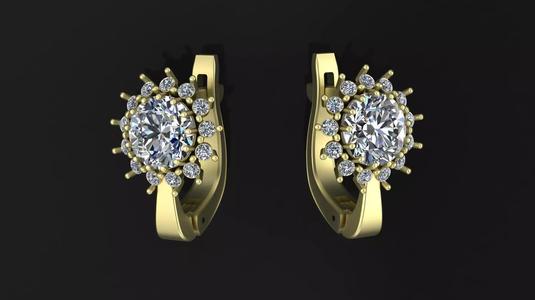 Earrings with round gem and diamond galo for CNC or