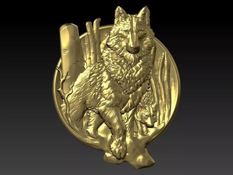 Wolf and baby pendant