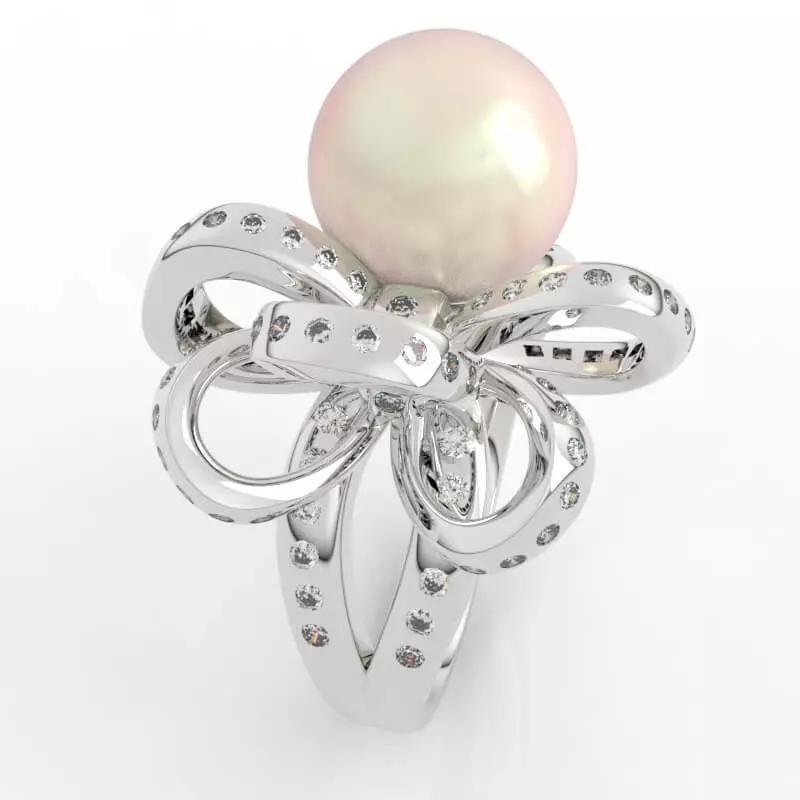 9mm pearl with Diamond Encrusted Bow Ring