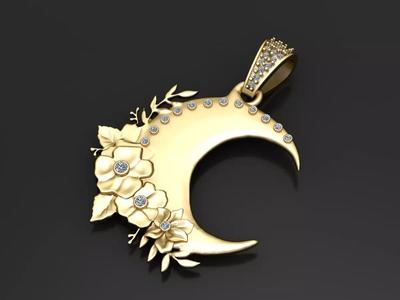 Moon and Flowers Pendant