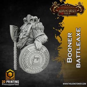 Heroes of The Dale - Booner Battleaxe, Dwarf Fighter (32mm scale, Pre-supported Miniature)