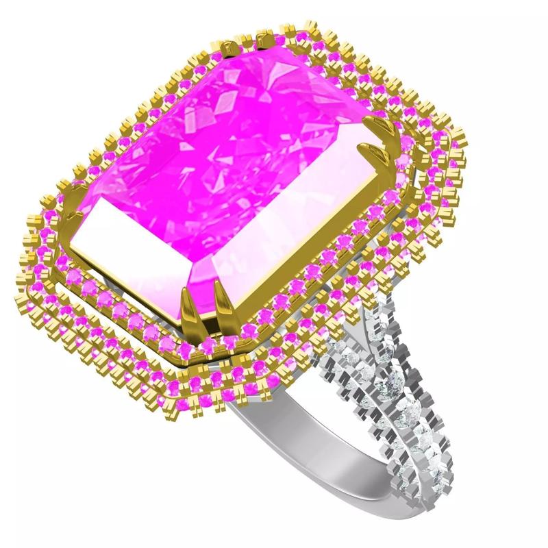 Pink Emerald Double Halo Cathedral Ring