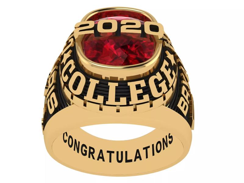 Personalized Class Ring  3 - Cushion Gemstone Bridge