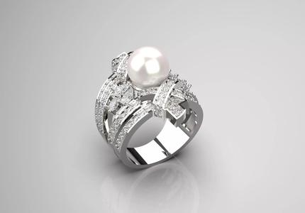 pearl diamond gold ring pr0017