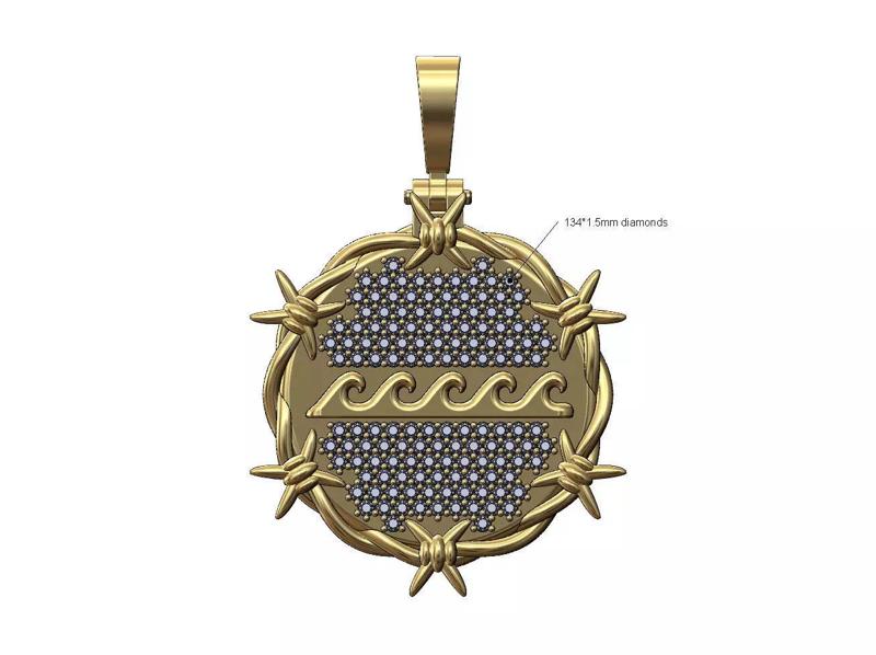 Wave greek key diamond barbwire thornes pendant