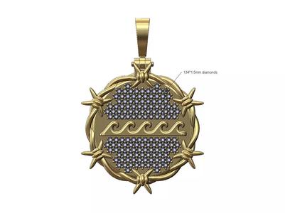 Wave greek key diamond barbwire thornes pendant