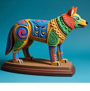 2274 Color 3D Model of a Totem-Style Wolf on a Pedestal, pug, dachshund, poodle, cat, dog, monkey, elephant, beagle, bear, lion, fox, faun, pomeranian, troll, platypus, majestic, totem, fantasy, crocodile