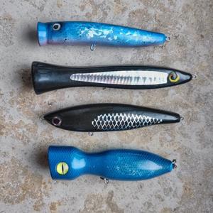 Heavy duty saltwater fishing lures collection (popper, stickbait, chisel lure))