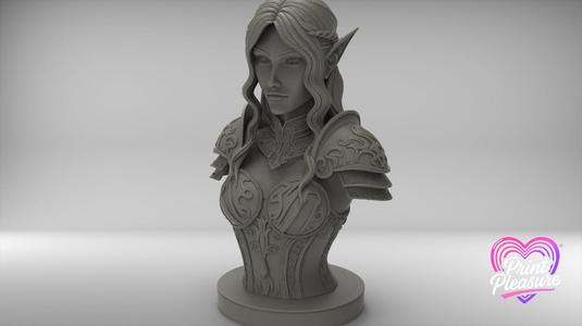 Great Elven Warrior Bust – 100mm Fantasy Heroine Statue for 3D Printing