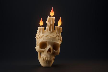 Gothic Skull Candle Holder – Creepy Halloween Decor with Dripping Wax Effect and Flames