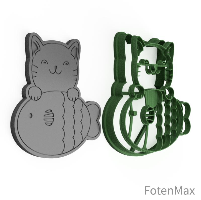 Cat with fish Cookie Cutter 0002
