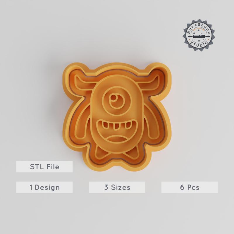 Wide Horn Monster Shape Cutter & Stamp, Cookie & Fondant Tool, 3 Sizes, 6 Piece Set