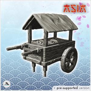 Two-wheeled medieval wooden cart with market stall (2) - Medieval Asia Feudal Asian Traditionnal Ninja Oriental