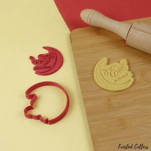 Eid Mubarak with crescent moon cookie cutter with stamp