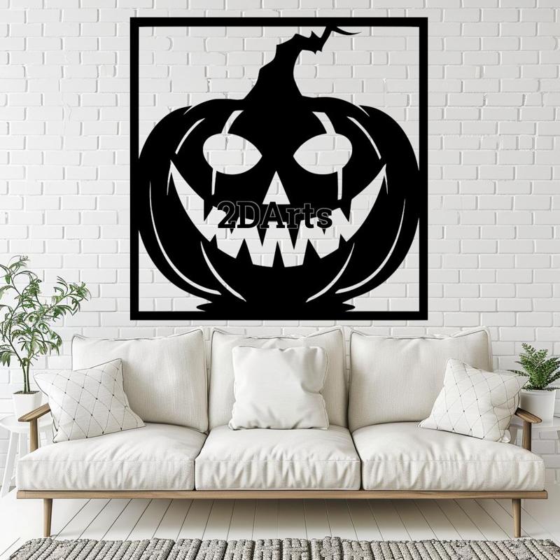 Carved Pumpkin with Frame 2D Wall Art/Window Art STL & SVG File for 3D Printing and Laser Cutting