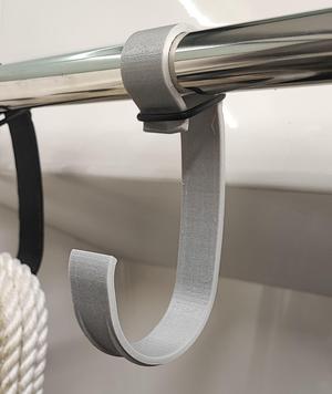 Simple hook for attaching to a railing on the boat to hang up lines
