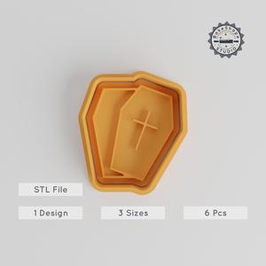 Coffin Shape Cookie Cutter & Stamp Set, Perfect for Cookies & Fondant, Halloween Casket Design, 6-Piece Set, Small to Large Sizes PRODUCT_4862