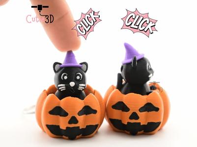 Cutie3D Halloween Cat In Pumpkin Keycap Fidget Clicker Keychain - Cute Backpack Keychain