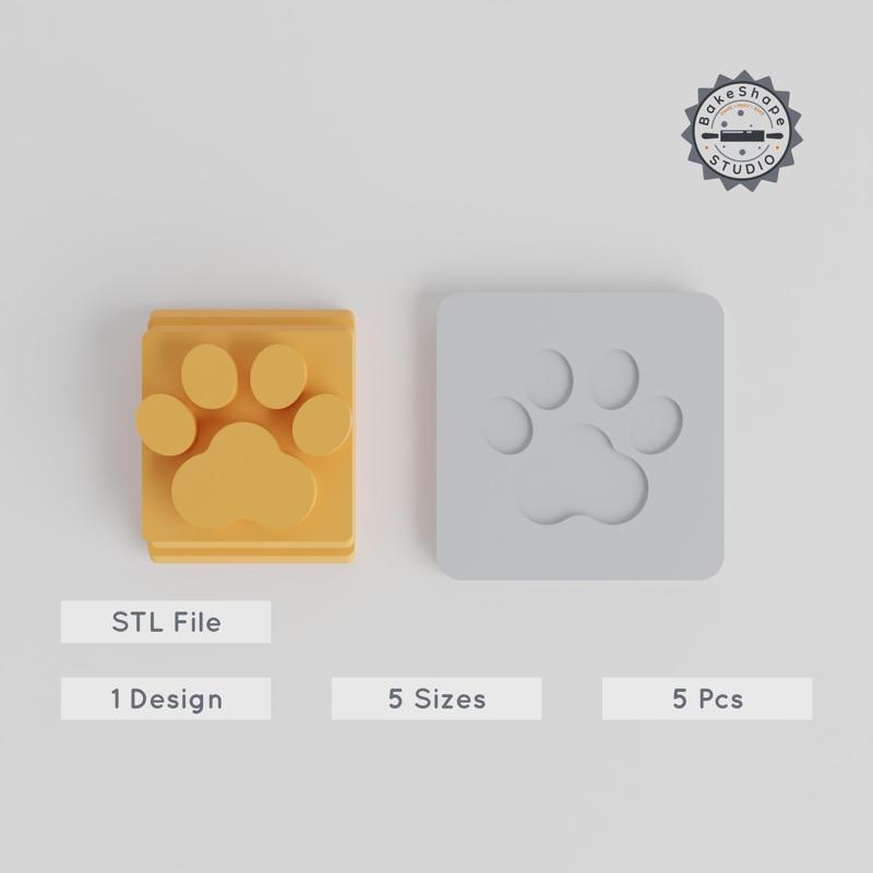 Paw Stamp Tile, Animal Footprint Cookie & Fondant Mold Set, 5 Sizes, Perfect for Clay & Soft Materials