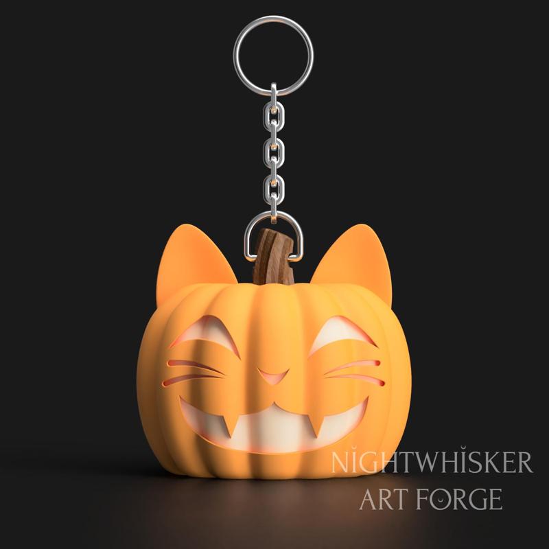 Pumpkin Cat Halloween Jack-O'-Lantern Earring/Keychain (no supports)