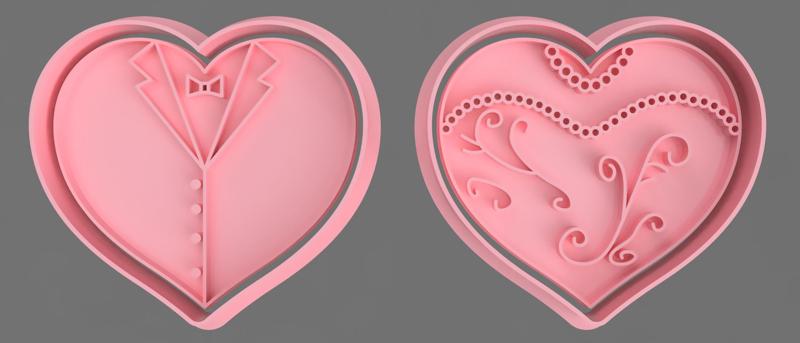 cutters of bride and groom's hearts 5cm for cookie and fondant
