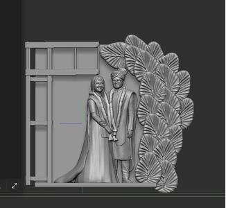 wedding couple with decorative wall