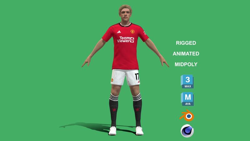3D Rigged Rasmus Hojlund Manchester United 2024