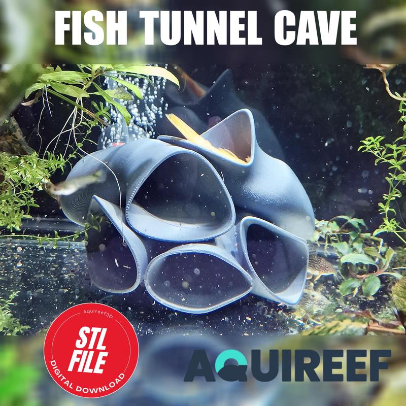 Aquarium Fish Tunnel Cave Hide, Pleco, Cichlid, Corydoras catfish, Loach Shelter, Shrimp Cave, 3D Printable Fish Tank Futuristic Decor