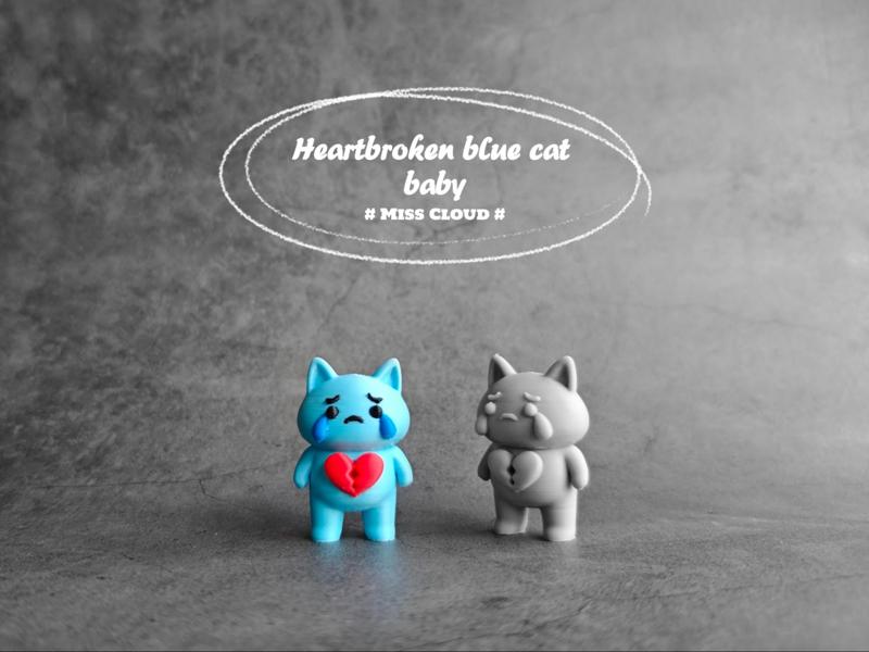 Heartbroken Blue Cat Baby Keychain (AMS version + monochrome version)