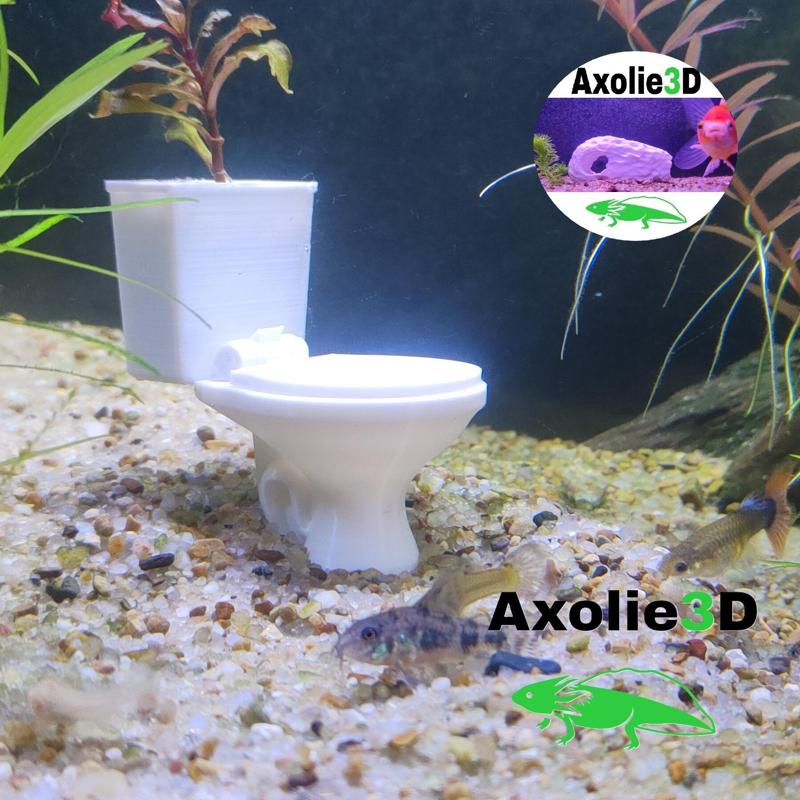 DECORATION FOR FISH TANK IN THE SHAPE OF A TOILET WITH MOVABLE COVER
