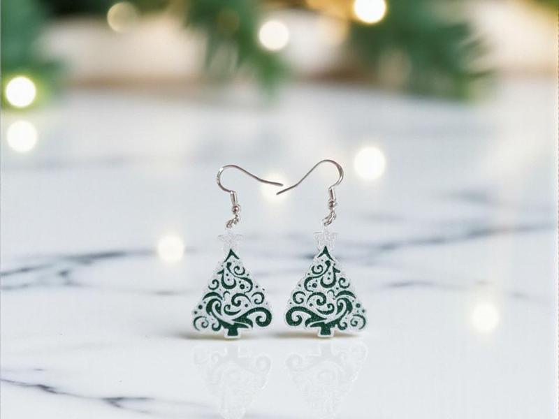 Snow-covered Christmas tree earrings