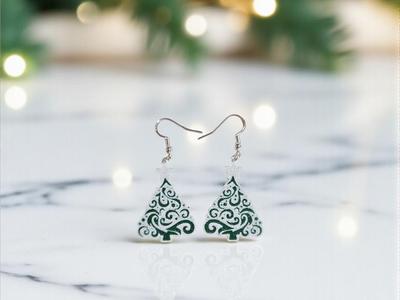 Snow-covered Christmas tree earrings