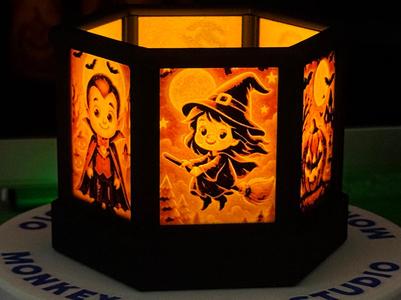 Hexagonal Halloween Lithophane Tealight Holder 