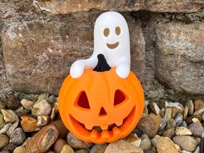 Pumpkin Ghost LED Tea Light Holder
