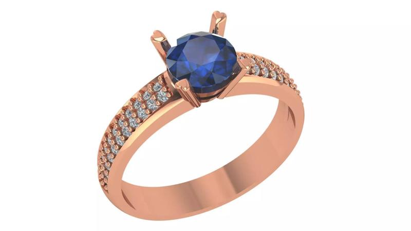 Sapphire Solitaire Diamond  Ring 3dm stl renders details